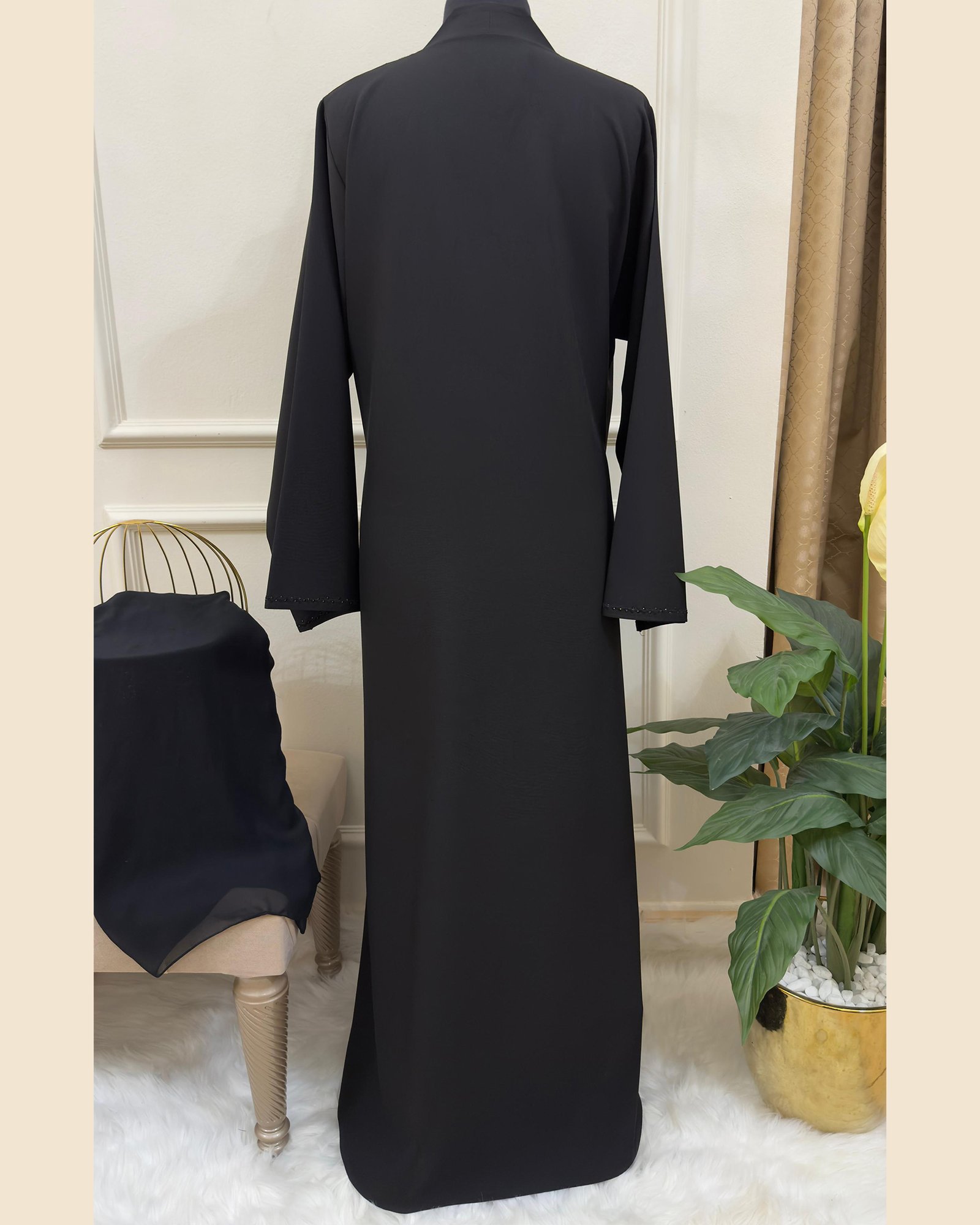 Noir Crystal Cascade Abaya - 33D030 - Image 2
