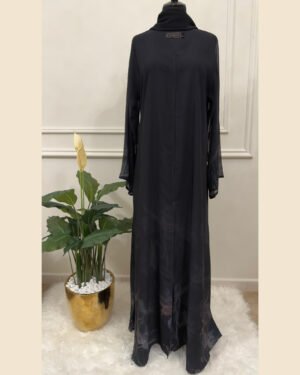 Noir Blossom Veil Abaya  - 33D036
