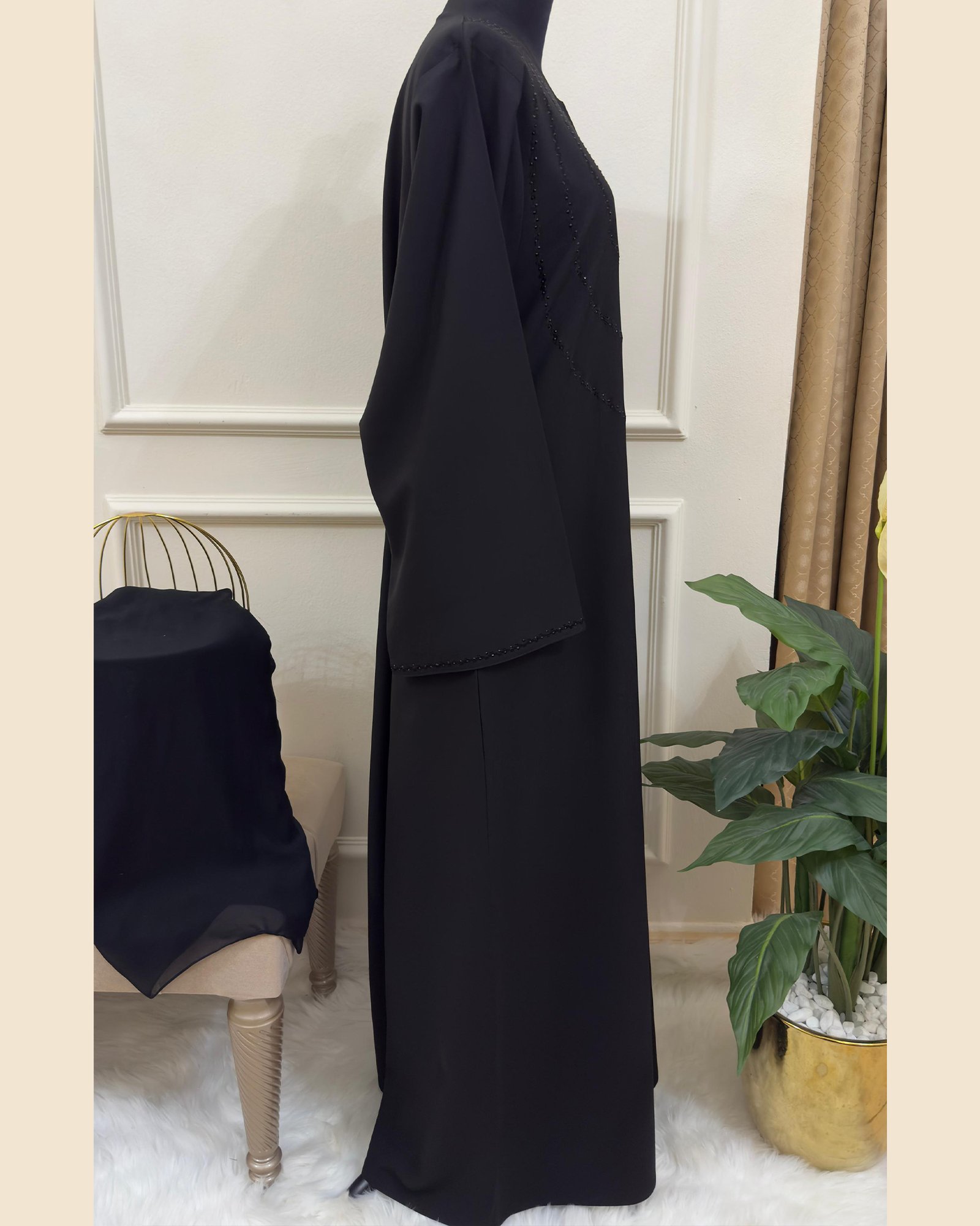 Noir Crystal Cascade Abaya - 33D030 - Image 4